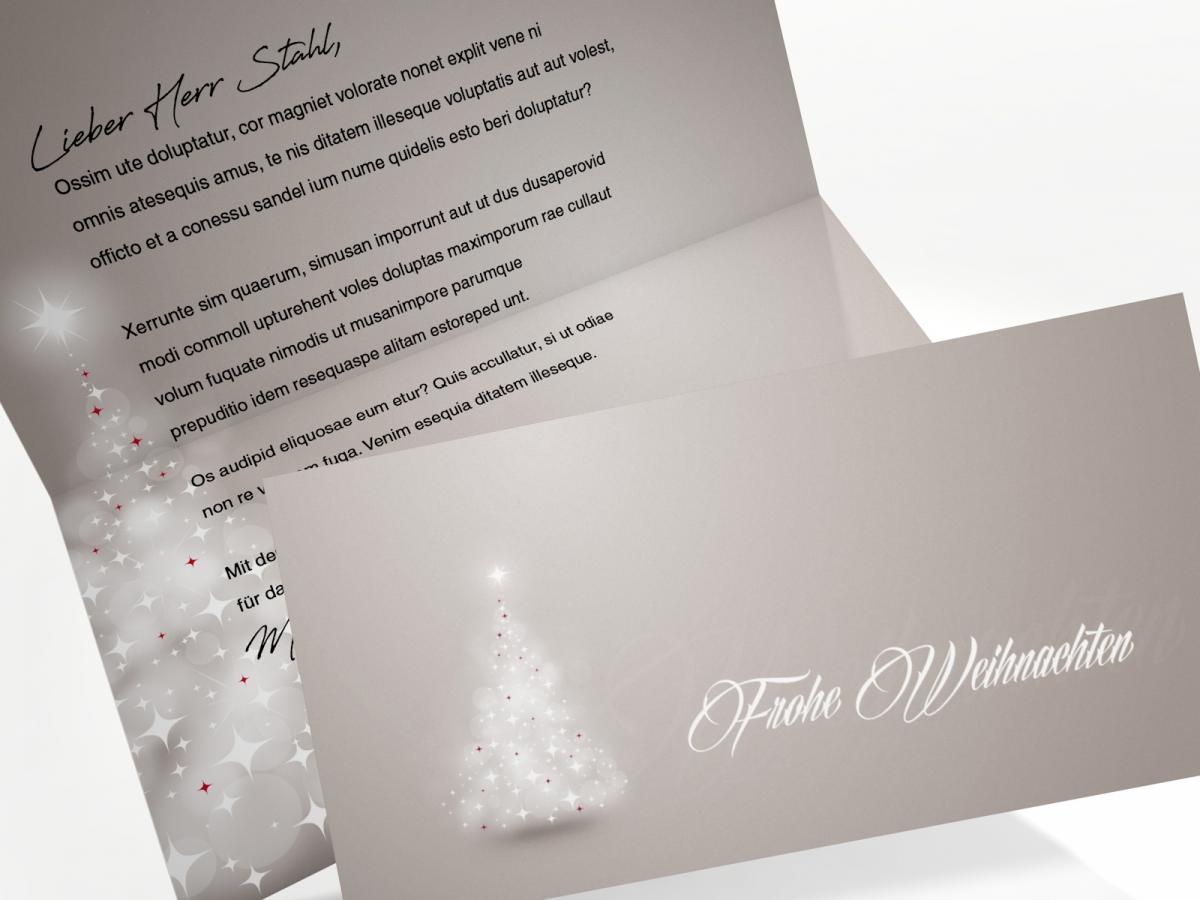 Weihnachtskarten "Verträumter Lichterbaum" GRAU glänzend